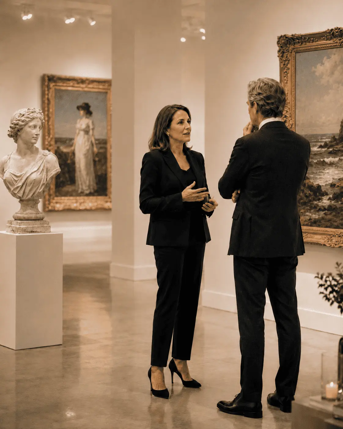 Art dealer reviewing a high-value artwork
